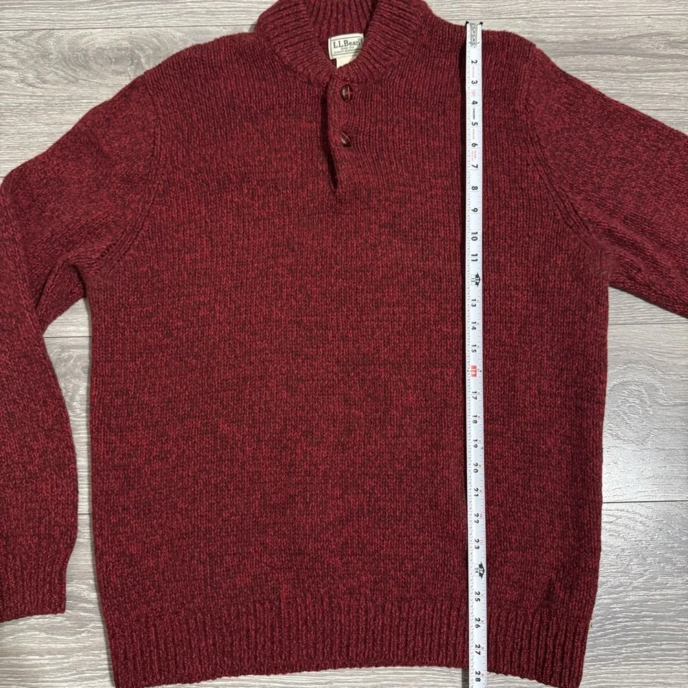 LL Bean Lambs Wool‎ Sweater Men XL Burgundy Pull Over Buttons High Neck Knitted
